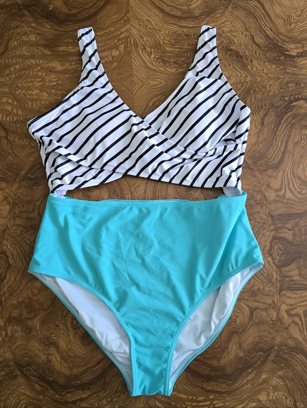 PatPat Black/White Striped and Mint Monokini Womens size Large